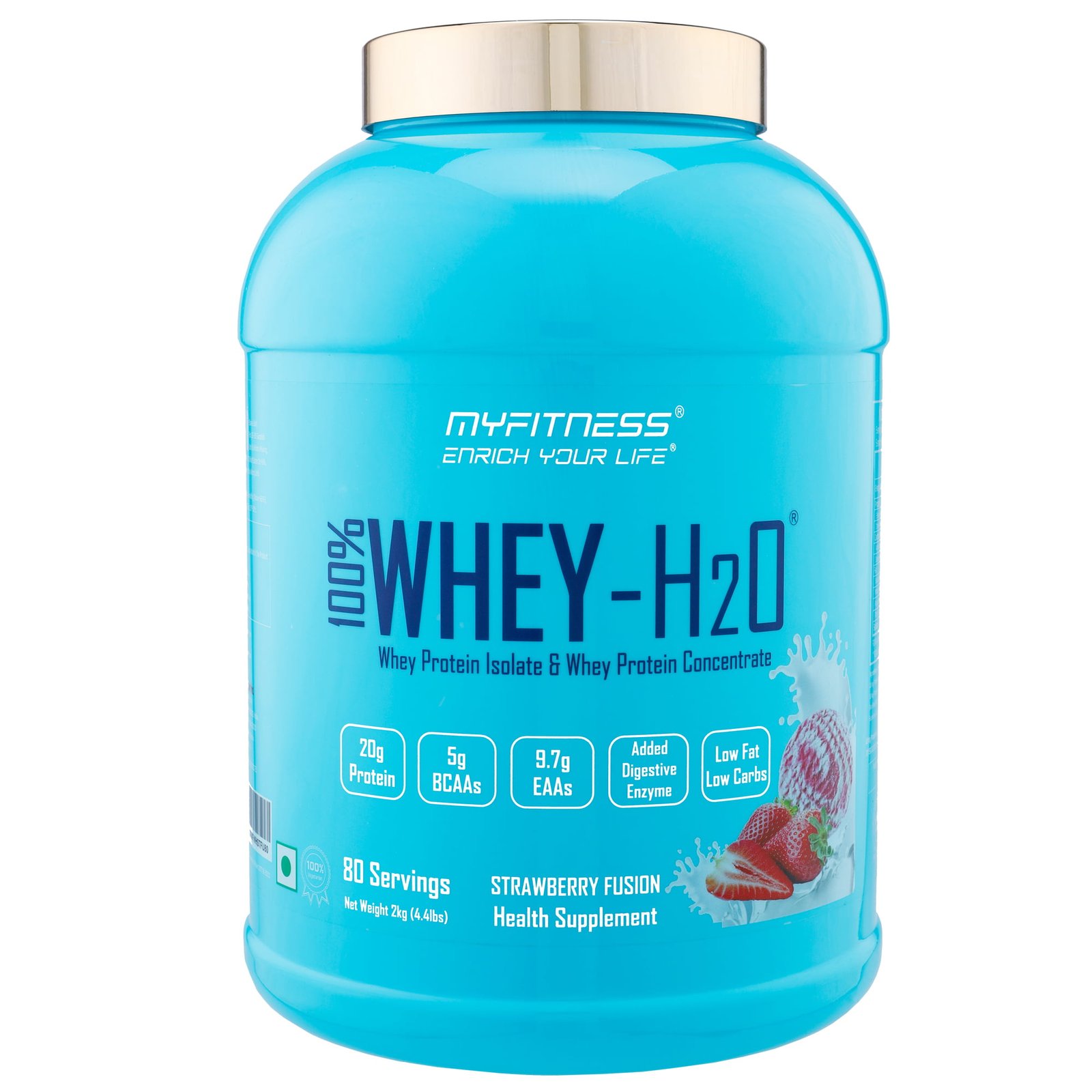 100% WHEY-H2O Strawberry Fusion Front Myfitness 100% Whey H2O - 2 Kg - Image 1